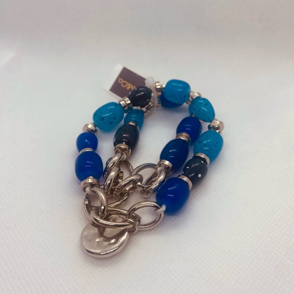 Style & Co. Blue & Silver Beaded Elastic  Bracelet with Silver Accents